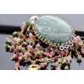LARGE GREEN SERAPHINITE TOURMALINE FRINGED PENDANT ON 88.4cm TOURMALINE STERLING SILVER NECKLACE