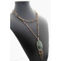 LARGE GREEN SERAPHINITE TOURMALINE FRINGED PENDANT ON 88.4cm TOURMALINE STERLING SILVER NECKLACE