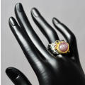 LARGE HANDCRAFTED 'JEWELLERY ART' NATURAL RUBY & GEMSTONE STERLING SILVER RING GUNMETAL GREY FINISH