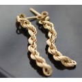 DAINTY 9ct YELLOW GOLD VINTAGE ENGLISH CHAIN EARRINGS GOLD STUDS. HALLMARKED