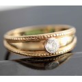 VINTAGE ENGLISH 9CT YELLOW GOLD SOLID WEDDING BAND DIAMOND SOLITAIRE 3,2 gr JEWELLER CERT R8'500