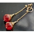ENGLISH VINTAGE EARLY 20th CENTURY CARNELIAN 9CT YELLOW GOLD DROP & DANGLE EARRINGS RARE COLLECTABLE