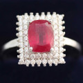 RASPBERRY RUBY AND STERLING SILVER GEOMETRIC DESIGN RING. LARGE!