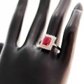 RASPBERRY RUBY AND STERLING SILVER GEOMETRIC DESIGN RING. LARGE!