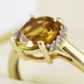 NATURAL GOLDEN QUARTZ 10K YELLOW GOLD RING WITH BRILLIANT CUT DIAMONDS JEWELLER CERT R15'000 incl
