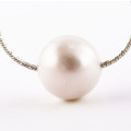 ITALIAN SOLID STERLING SILVER SINGLE NATURAL CREAM IRIDESCENT BAROQUE PEARL NECKLACE SIMPLE ELEGANCE