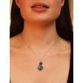 EMERALD PENDANT WITH A FIRE OPAL CABOCHON SOLID STERLING SILVER PENDANT & 46CM CHAIN