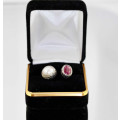 UNUSUAL HANDCRAFTED RUBY AND NATURAL PEARL SOLID STERLING SILVER RING