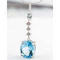 SKY BLUE 4,69 ct  NATURAL TOPAZ STERLING SILVER `T` PENDANT 44CM STERLING SILVER CHAIN