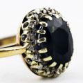 VINTAGE 9CT YELLOW GOLD RING - DARK BLUE SAPPHIRE WITH DIAMONDS JEWELLER EVALUATION R7`000