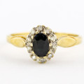 BEAUTIFUL VINTAGE SAPPHIRE AND DIAMOND 9CT YELLOW AND WHITE GOLD RING. INCL CERT R14`000