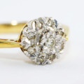 18ct YELLOW GOLD VINTAGE LONDON 1967 ENGLISH SNOWFLAKE DIAMOND CLUSTER RING INCL CERT R6`395