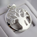 LARGE UNUSUAL BAOBAB DESIGN POLISHED STERLING SILVER TREE OF LIFE NECKLACE (PENDANT ON CHAIN)