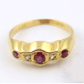 VINTAGE `CHESTER` DESIGN RUBY AND DIAMOND 18CT YELLOW GOLD RING
