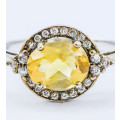 NATURAL CITRINE RING WITH CUBIC ZIRCONIA HALO IN SOLID STERLING SILVER. 925