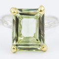 HANDMADE LARGE OCTAGON 9,4 ct GREEN AMETHYST SOLITAIRE SOLID STERLING SILVER RING