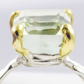 HANDMADE LARGE OCTAGON 9,4 ct GREEN AMETHYST SOLITAIRE SOLID STERLING SILVER RING