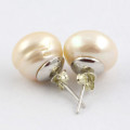 ORGANIC LARGE BAROQUE PEARL STERLING SILVER STUD EARRINGS. 925. NATURAL PINKISH IRIDESCENCE