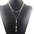PRETTY 56CM STERLING SILVER CABLE LINK DOUBLE NECKLACE WITH BAROQUE PEARL ACCENTS. 925
