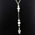 PRETTY 56CM STERLING SILVER CABLE LINK DOUBLE NECKLACE WITH BAROQUE PEARL ACCENTS. 925