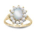 VINTAGE NATURAL OPAL 9CT YELLOW AND WHITE GOLD RING, CUBIC ZIRCONIA FRAME -  JEWELLER CERTIF R5`800