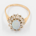 VINTAGE NATURAL OPAL 9CT YELLOW AND WHITE GOLD RING, CUBIC ZIRCONIA FRAME -  JEWELLER CERTIF R5`800