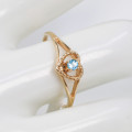 DAINTY VINTAGE SKY BLUE TOPAZ 9CT YELLOW GOLD RING WITH OPENWORK FEATURE. ENGLISH HALLMARKED!
