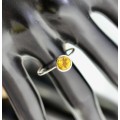 HANDCRAFTED STERLING SILVER STACKING RING WITH NATURAL 0,34ct CITRINE SOLITAIRE RAISED BEZEL SETTING