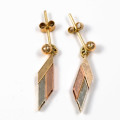 DAINTY 9CT WHITE, YELLOW AND ROSE GOLD DIAMOND-SHAPED DROP & DANGLE EARRINGS. 375