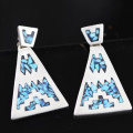 TURQUOISE AND MEXICAN STERLING SILVER EARRINGS WITH INLAY DESIGN. 925