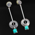 UNUSUAL NATURAL TURQUOISE & STERLING SILVER DROP & DANGLE EARRINGS FROM SICILY, ITALY