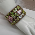 NATURAL MOTHER OF PEARL - PINK & GREEN - HANEDCRAFTED BANGLE ON HEAVY BRAID BASE