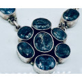 NATURAL ORGANIC EARTH MINED BLUE SAPPHIRE CABOCHON STERLING SILVER NECKLACE INTERESTING INCLUSIONS