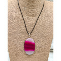 LARGE NATURAL EARTH-MINED PINK AGATE PENDANT IN STERLING SILVER ON THONG
