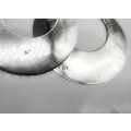 STERLING SILVER LARGE `FLAT HOOP-DESIGN` DROP `n DANGLE EARRINGS w/POLISHED FINISH