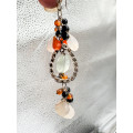 HANDCRAFTED NATURAL CARNELIAN, MOONSTONE,ONYX STERLING SILVER EARRINGS