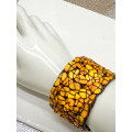 NATURAL MOTHER OF PEARL - GOLDEN ORANGE - HANDCRAFTED BANGLE ON HEAVY BRAID BASE