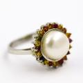 SAPPHIRE (Natural Multi-Colour Songea-Mined) & ROUND PEARL STERLING SILVER RING