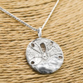 SOLID STERLING SILVER `PANSY SHELL` PENDANT NECKLACE on 60 cm LONG STERLING SILVER SNAKE LINK CHAIN