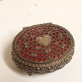 ORNATE WHITE METAL AND SCARLET TRINKET/JEWELLERY BOX