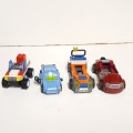 LEGO VEHICLES AND FIVE LEGO MINIFIGURES WITH EXTRA
