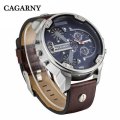*RED HOT* CAGARNY Luxurious *DOUBLE TIME DISPLAY* Leather Timepiece