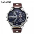 *RED HOT* CAGARNY Luxurious *DOUBLE TIME DISPLAY* Leather Timepiece