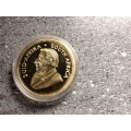 1967 24 CARAT PLATED GOLD (REPLICA) KRUGER 1 OZ. COIN. FIRST YEAR OF MANUFACTURE.