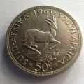 1961 RSA  50 CENT CROWN. SiLVER.  GREAT COIN.