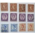 1955-1958 Great Britain Queen Elizabeth Set with Perfins + extra stamps (28 stamps in total)