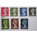 Great Britain Queen Elizabeth 1977 Stamps Enlarged 10P, 20P, 50P, 1£ (VF) & 1,2, 5 £ (Mint)