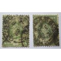 Great Britain 1887 Queen Victoria Two Stamps of 1 Shilling with Perfins
