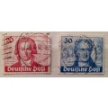 Germany Berlin 2 Stamps 20Pfg + 30Pfg Cancelled, 1949 200th Anniversary of the Birth of Goethe