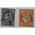 TWO France Ceres Stamps Portrait 25c Blue, 40c Red Orange Imperforated `Repub Franc`